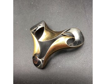 Signed Trifari Modernist Brooch Wavy Abstract Silver & Gold Tone Signed Pin