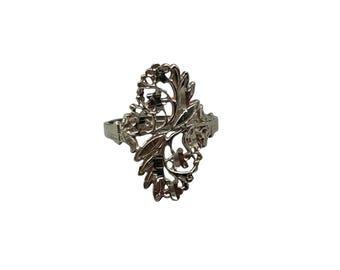 Vintage Sterling Ring Size 7 Elongated Cut Out Silver Textured Detailed