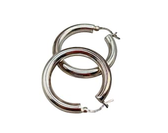 1.5" Hoops Earrings Sterling Silver 925 Tubular Hollow Large Hoops