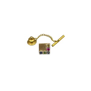 14K Gold Tie Tack or Lapel Pin with Genuine Gemstones Mens Jewelry Accessory