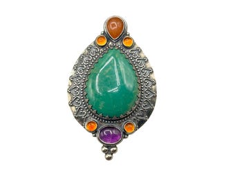 CAROLYN POLLACK Turquoise Multi Gemstones Enhancer Pendant Sterling Silver