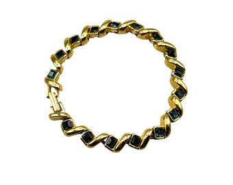 Sapphire Blue Bracelet JOAN RIVERS Gold Tone 7.5" Rhinestones Bracelet