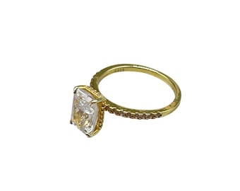 Radiant Cut CZ Ring: Yellow Gold Plated 925 - Size 7.5
