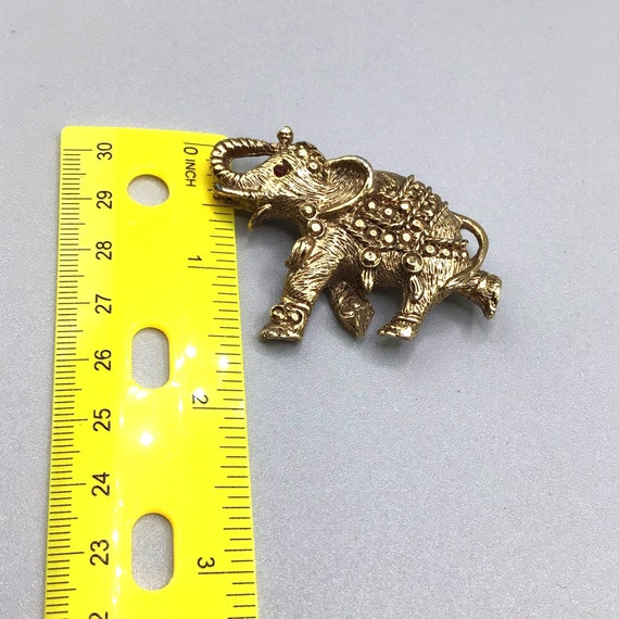 Vintage Elephant Brooch Gold Tone Animal Pin Gold… - image 7