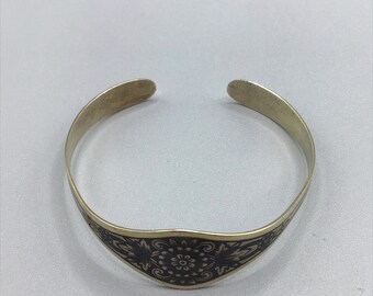 Vintage Gold Over Sterling Silver Cuff Bracelet Ornate Russian Cuff Hallmarked