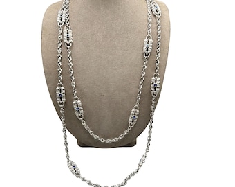 JBK Silver Paperclip Necklace with Blue Rhinestones Jacqueline Bouvier Kennedy