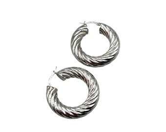 Sterling Silver Twisted Hoop Earrings Italy 925 JCM Jacmel Mauritius 1.25"