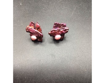 Purple Pearls Earrings Dyed Irregular Pearl Studs Pierced Handcrafted Earrings