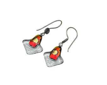 Handcrafted Dichroic Glass Earrings With Sterling Silver Hooks Pierced Dngles Drops
