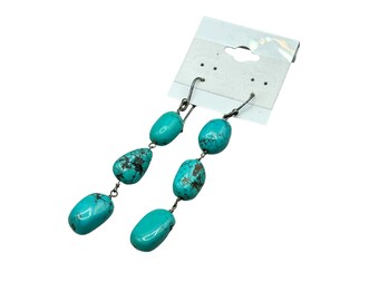 Vintage Beaded Turquoise Dangles Earrings Sterling Silver Hooks Beaded Dangles