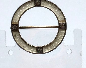 Paye & Baker Sterling Silver Guilloche Pin Brooch Circle with Rhinestones Mfg.Co