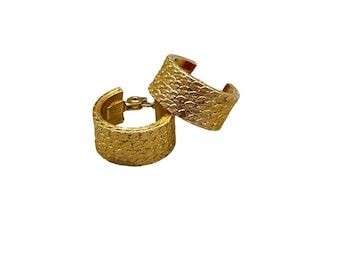 Monet Vintage Clip On Hoop Earrings Gold Tone Textured Wide Hoops