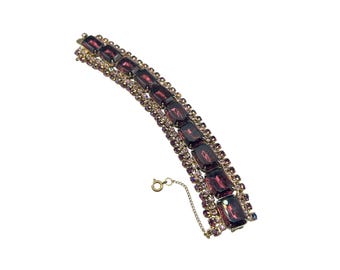 Purple Rhinestones Bracelet Vintage Wide Glass Stones Prong Set Statement Jewelry