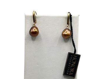 HONORA Pearls Dangles Earrings 14K Yellow Gold Brown Pearls Drops Irregular Pearls