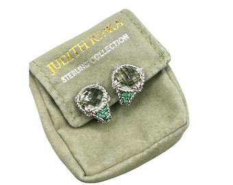 JUDITH RIPKA Clip On Earrings Green Amethyst And Tsavorite Sterling Silver Earrings