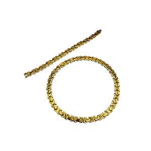 Choker Necklace And Bracelet Set 1990s Stainless Steel Gold Color XOXO Links Design
