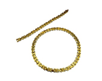 Choker Necklace And Bracelet Set 1990s Stainless Steel Gold Color XOXO Links Design