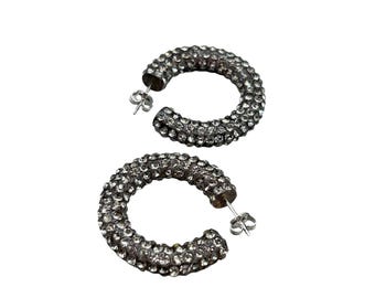 Vintage Rhinestones Hoops Earrings Sterling Silver Posts Dazzling Fancy Earrings