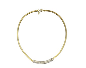 Vintage TRIFARI Rhinestones Choker Gold Tone & Clear Stones Pave Thin Delicate