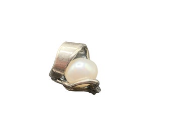 Brutalist Pearl Ring Size 6 Sterling Silver Free Form Handmade Made in Israel