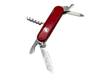 Vintage Wenger Delemont Swiss Made Stainless Multi Tool Pocket Knife Red Color