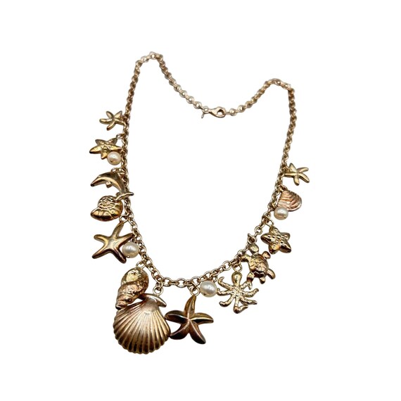 Sterling Silver Charm Necklace: Gold Over Sterling Seashells Sealife