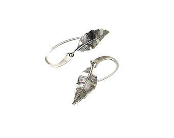 Leaf Dangle Earrings Sterling Silver Dangles Pierced Drops Detailed Leaves