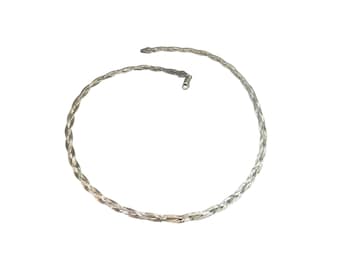 Vintage STERLING SILVER Braided Necklace Herringbone Flat Chain 70s Jewelry