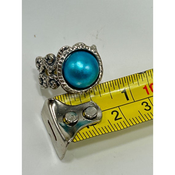 Dyed Blue Genuine Pearl Ring Size 5 Sterling Silv… - image 9