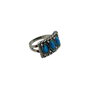 Vintage Adjustable Silver Tone Ring with Three Faux Turquoise Stones