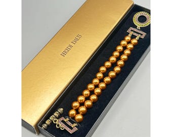 HEIDI DAUS Pearls Bracelet With Jeweled Clasp Golden Pearls Double Strand New In Box 8"