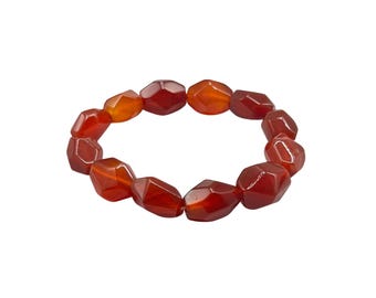 Carnelian Stretch Bracelet Elastic Genuine Stone Faceted Red Beads Jewelry