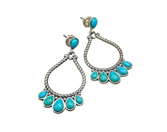Vintage Turquoise Dangles Earrings CAROLYN POLLACK Relios Hallmarked CR Sterling Silver