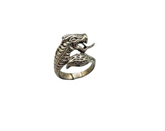 Silver Tone Dragon Ring Size 7.5 Intricate Design Unisex Gothic