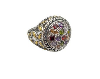 Statement Ring Size 7 Big Chunky Cocktail Ring Colorful Semi-Precious Stones