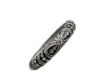 Black Enamel & Rhinestones Art Deco Inspired Joan Rivers Bracelet Hinged Bangle