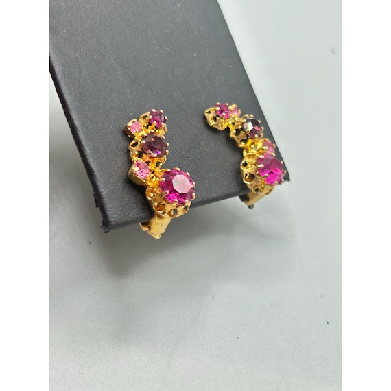 Vintage Signed Austria Clip On Earrings Pink Tone… - image 6