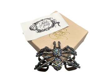 KIRKS FOLLY Jeweled Spider Cuff Bracelet Black Spooky Halloween Jewelry New In Box