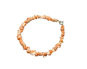 Vintage Salmon Coral Chips Bracelet Single Strand Peach Orange Bracelet