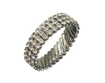 Rhinestone Stretch Bracelet Silver Tone Expandable Vintage Expansion Bracelet