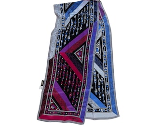 Vintage BOB MACKIE Rectangular Silk Scarf Purple Pink Blue Tones Hand Rolled