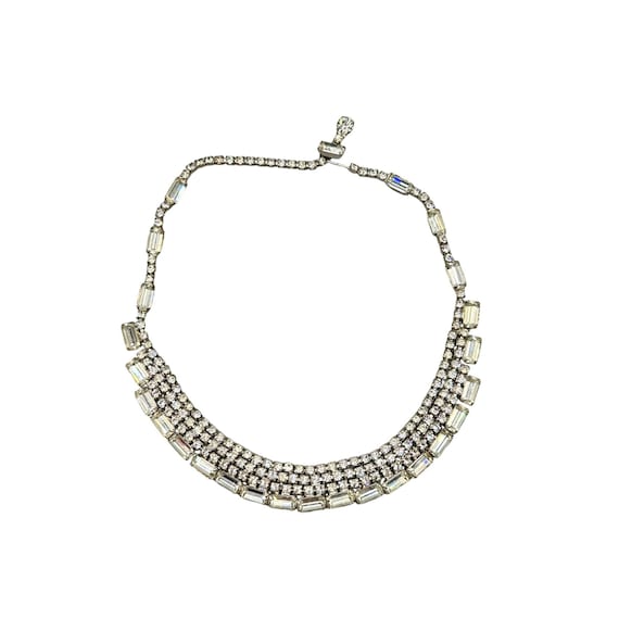 Vintage Gatsby Style Clear Rhinestone Bridal Choker Necklace All Prong Set