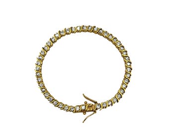 Vintage Gold Tone Tennis Bracelet with Clear Stones Elegant & Timeless Design