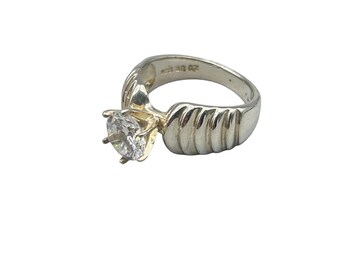 Sterling Silver Ring Size 8 Solitaire CZ Stone Engagement Cocktail Ring