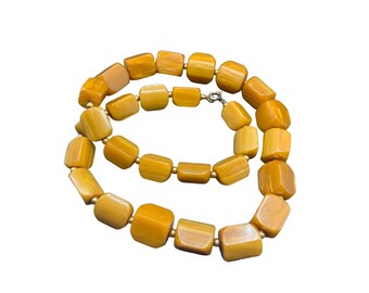 Vintage Butterscotch Bakelite Necklace Caramel Chunky Cube Beads Long Strand