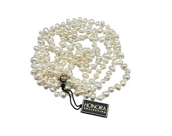Honora Collection Freshwater White Pearl Necklace Irregular Hand Knotted Strand
