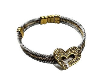 Joan Boyce New with Tag Cable Bracelet with Heart Sliding Charm with Crystals