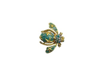 Joan Rivers Starfish Enamel Bee Brooch Turquoise Blue Rhinestone Insect Jewelry