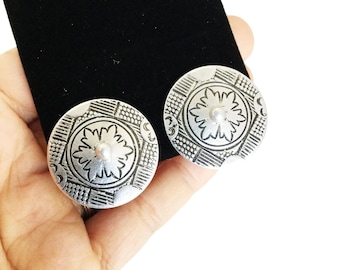 ELOXAL  flowers  clips earrings West Germany lightweight aluminium  clip on earrings round buttons