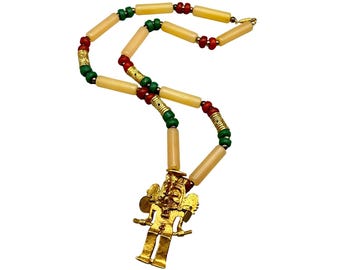 Aztec Necklace UFO Mayan Latin Mexico Indian Tribe Warrior Shaman Pendant Alien